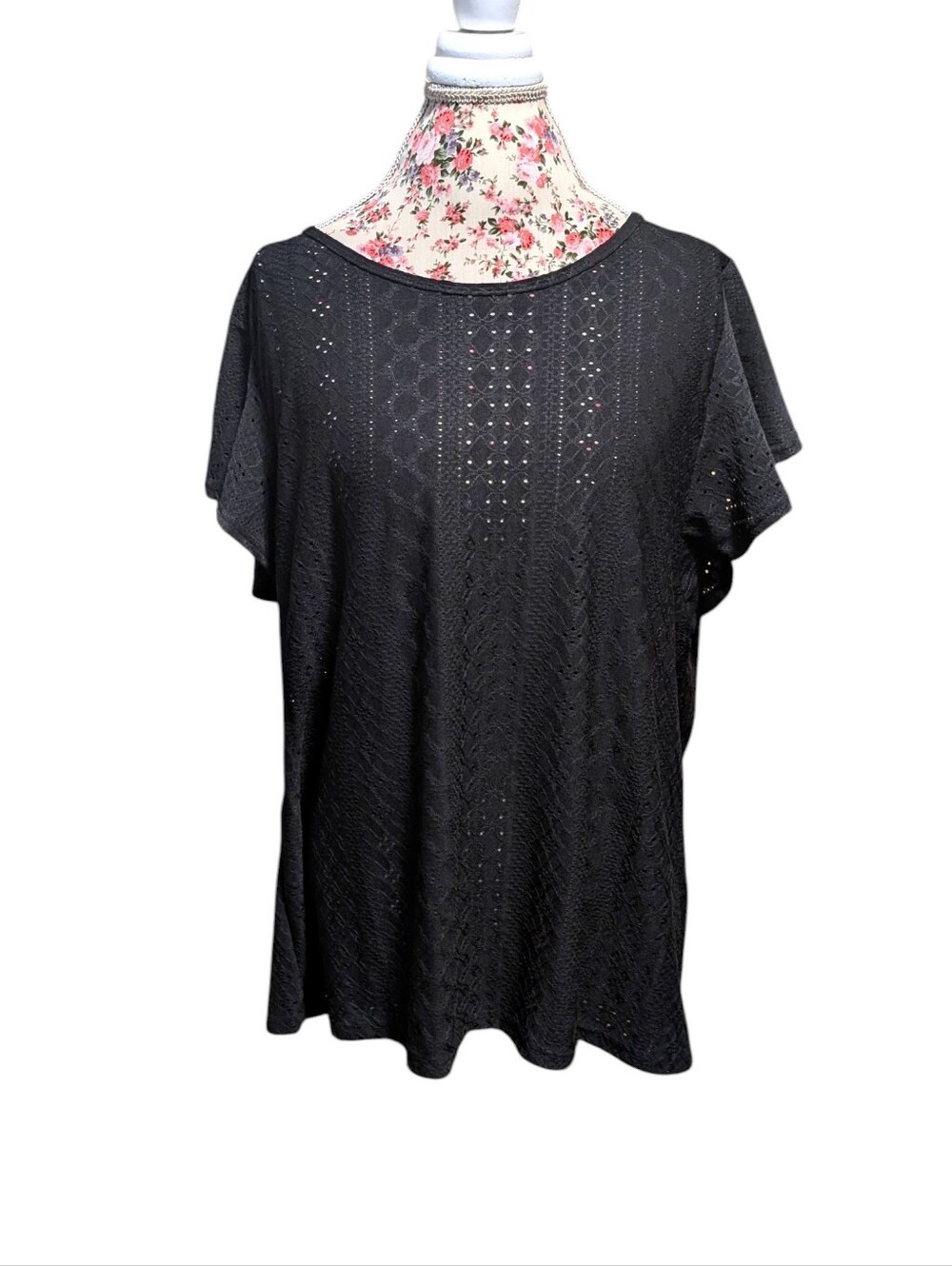 Black Pointelle Top